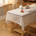 White bohemian lace tablecloth with vintage floral hollow pattern on a wooden table - 140*240CM / White Phoenix Tail Flower