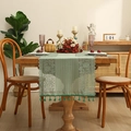 Vintage sage green lace table runner with fringe tassels and crochet hollow-out design - 40*30cm (Placemat) / Green