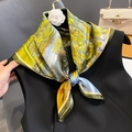 Artistic oil painting style silk square scarf with yellow and blue abstract floral patterns - 65*65cm / ZC-208-Green