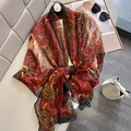 Sciarpa lunga rossa con stampa paisley da donna, leggero scialle da spiaggia bohémien - 135*190cm / Rosso (B-136)
