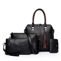 Set di quattro borse in finta pelle nera con manici marroni e ciondolo con nappa - Quattro pezzi (Standard) / Nero