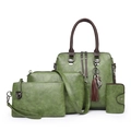 Olive green 4-piece tote bag set with textured faux leather and cat pendant detail - Four-piece (Standard) / Green