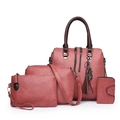 4-piece retro dark mauve PU leather tote set with crossbody bag and cat pendant - Four-piece (Standard) / Pink