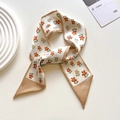 Detail of floral silk scarf with warm orange flowers and champagne gold border - 7*90cm / Small Flowers