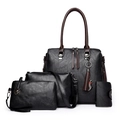Black 4-piece women's handbag set featuring tote, crossbody, clutch and card holder - Four-piece (Upgraded Large) / Black