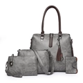 4-piece gray vintage PU leather handbag set with tote, crossbody, clutch and wallet - Four-piece (Upgraded Large) / Gray