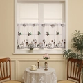 White semi-sheer cafe curtain with coffee embroidery and elegant wave pattern hem - 60*70 / Coffee Cup