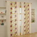 Pastel cream lace curtain with ladybug and floral embroidery featuring scalloped edges - Ladybug Beetle Embroidery Style / 140*100cm