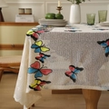Elegant off-white lace tablecloth featuring colorful embroidered butterflies and wavy edges - 140*100 / Butterfly