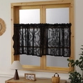 Französische Retro-Spitzengardinen in Schwarz mit Blumenstickerei und Stangentasche - Schwarz 2 / 140*260cm