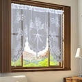 White double-layer lace coffee curtain with floral embroidery for kitchen windows - 100x150 / White