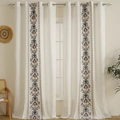 Linen textured curtains with elegant vertical scroll embroidery for bedroom or living room - 130*241cm