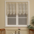 Beige floral lace café curtain with scalloped edges and decorative pom-pom tassels - 60*100cm / Lace Style (With Tassel Pendants)