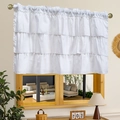 Three-layer white ruffled cafe valance in rustic French style for small windows - 45*150 / White
