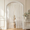 White French lace curtain with vintage floral embroidery and elegant ruffled edges - 140*160cm / White