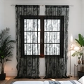 Elegant black lace curtain with retro floral embroidery and light-filtering frilled edges - Black Flower Mirror