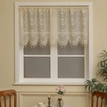 Detailed lace texture on a cream café curtain with crochet floral patterns and fringe - 100*60 / French Lace Cream White