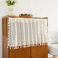 Detail of cream lace short curtain with geometric hollow crochet and elegant tassels - 150*60cm / Beige Wave Tassel