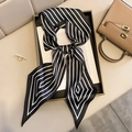 Satin striped skinny scarf for women used as a stylish hair tie or bag accessory decor - Minimalist Diagonal Striped Black (FX-74-1-Black)