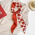 Elegant red floral double-sided thin silk scarf tied on a beige blazer collar - CT-407 / Pink