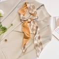 Beige and orange geometric silk scarf tied as a bow on a stylish beige blazer - CT-423-Diagonal Plaid Khaki