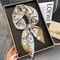 Elegant silk scarf with floral and butterfly patterns on a vintage leather tray - 65x65cm / Natural With Coffee Edge