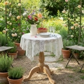 White vintage lace tablecloth with hollow flower patterns for garden round tables - Small Plum Blossom