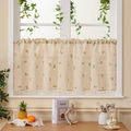 Linen cafe curtain with green plant print and tassel trim in a cozy home setting - 100x60 / Green Cherry