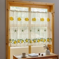 Rustic cafe curtain with yellow lemon embroidery and elegant scalloped lace edges - 200*85 / Lemon Embroidery (With White Flowers)