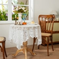 Französische weiße Spitzen-Tischdecke mit hohlgearbeitetem Blumenmuster auf Rundtisch - 140*100cm / Weiß