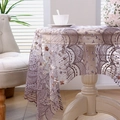 Elegant purple floral embroidery lace tablecloth on a round table for home decor - Purple Lace Full Embroidery / 130*100