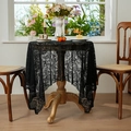 Französische Luxus-Spitzentischdecke in Schwarz mit Vintage-Blumenstickerei und Wellenrand - 140*100cm / Schwarz