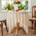 Elegante cremeweiße runde Spitzentischdecke mit filigranem Sonnenblumen-Häkelmuster - 140*100cm / Gebrochenes Weiß