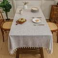 Nappe rectangulaire gris clair en coton et lin avec glands blancs de style japonais - 140*100 / Khaki