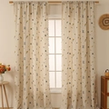 Pastoral linen curtains with yellow flower embroidery and elegant white fringed edges - 132x214cm (1 Panel) / Beige Wheat Spike Embroidery