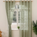 Hellgrüner französischer Spitzenvorhang mit Blumenmuster und Wellenrand fürs Schlafzimmer - 130*214cm / Grün