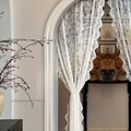 French lace door curtain with floral embroidery and scalloped edges for home decor - 100*100cm / White Phoenix Tail Flower