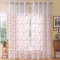 White sheer curtains with red leaf embroidery and silver metal grommets set of two - Mangrove Embroidery / 100*220cm