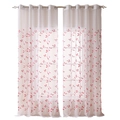 White sheer curtains with red floral embroidery and silver metal grommets at the top - Mangrove Embroidery / 100*220