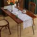 French vintage white lace table runner with butterfly patterns and tassel pendants - 35*91cm / White Tassel