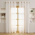 Voilage blanc semi-transparent à œillets avec broderie florale noire élégante - 130*160 / Blanc