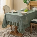 Dark green vintage lace tablecloth with elegant ruffled edges and hollow diamond mesh - 140*140 / Diamond / Green