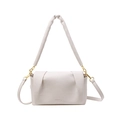 Elegant white litchi leather shoulder bag with wide ruched strap and gold hardware - White