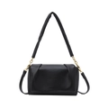 Black lychee texture pleated cloud bag with gold metal chain and soft leather finish - Black