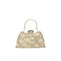 Champagne gold evening clutch with sparkling rhinestones and lace flower details - Gold