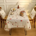 Linen table runner with yellow pineapple print and white decorative tassels - Pineapple Embroidery (Red)