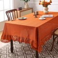 Nordic orange lace tablecloth with vintage geometric patterns and elegant ruffled edges - 140*140 / Dot / Orange