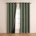 Sage green blackout curtains with embossed jacquard floral patterns and silver eyelets - Small / Olive Green