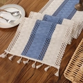 Bohemian woven table runner with blue and cream stripes, featuring lace and tassels - 30*45cm / Blue Tassel