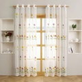 White sheer curtain with yellow and purple tulip embroidery and silver metal grommets - 100*200 / Multicolor Tulip
